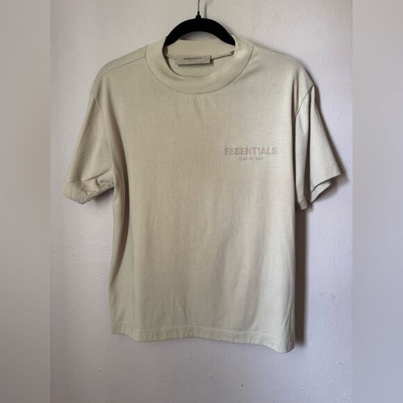 Size M Essentials Fear of God Crop Heavy Jersey Crewneck Beige T-Shirt Women - Picture 3 of 7